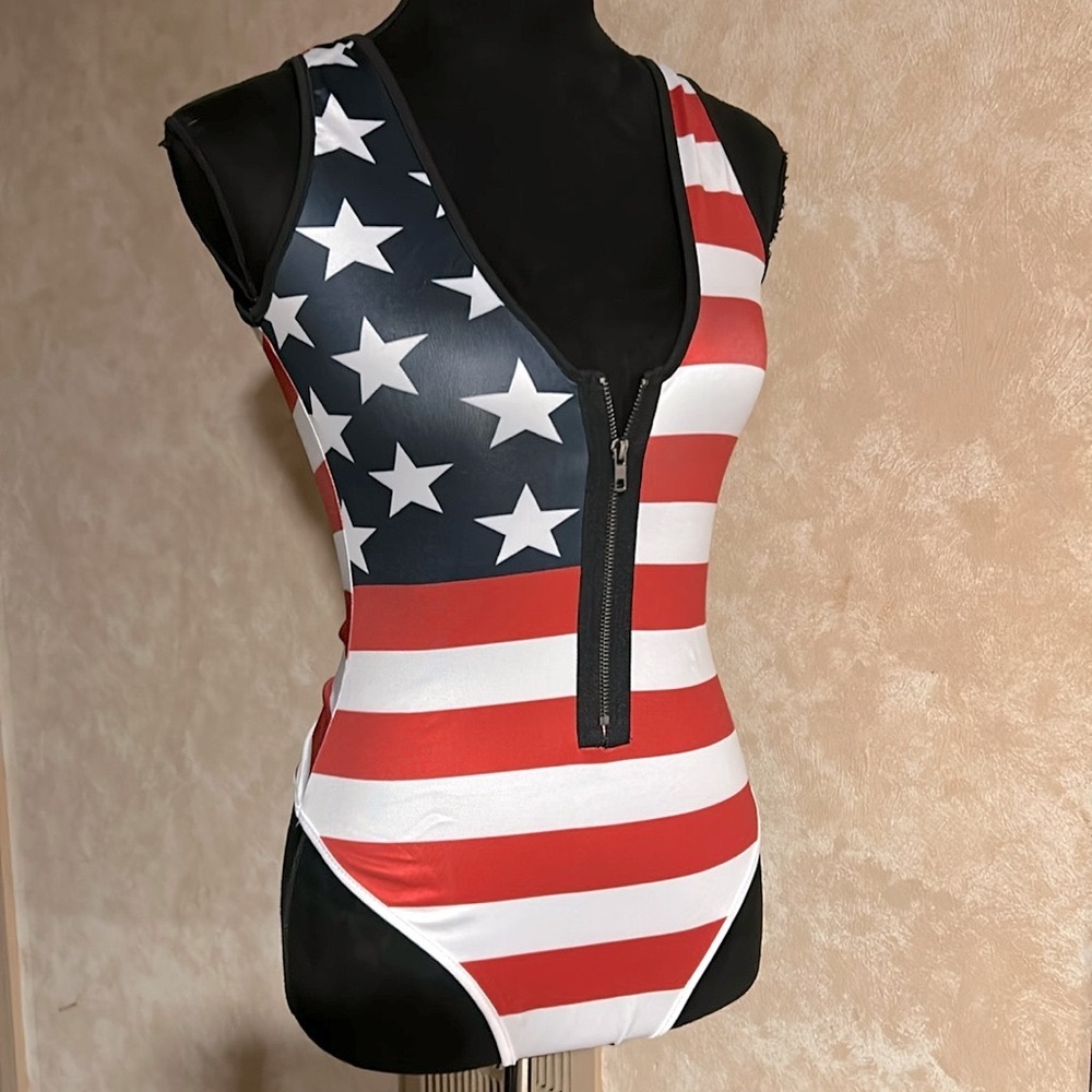 1 LEFT 🇺🇸 4th of July Swimsuit American Flag Zip Front One Piece S-XL 🇺🇸